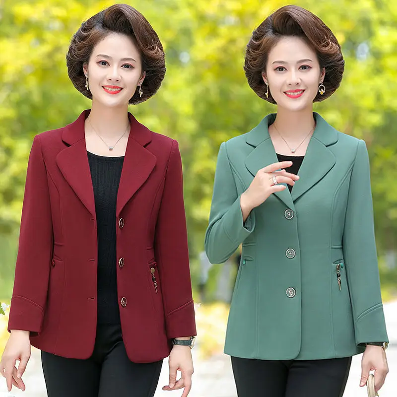 

Middle-Aged Mother Wear Spring Autumn 2023 New Loose Casual Solid Blazer Female Long-Sleeved Small Suit Jacket Top Coat A146
