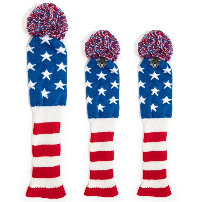 

Golf American Knit Wool Head Cover 3 Piece Club Head Cover Set Wood Fairway Head Cove