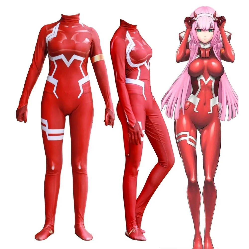 

Zero Two Cosplay Costume Superhero Anime Darling In The franxx 02 Red Zentai Suit Halloween Bodysuit Adults Catsuit