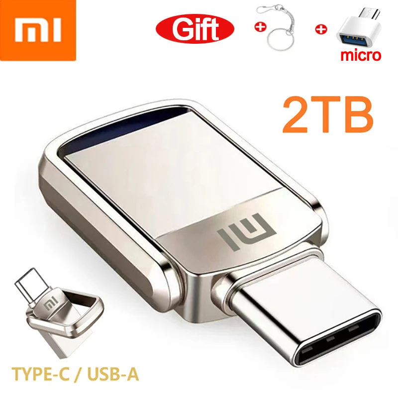 

XIAOMI 2TB Metal U Disk 2 IN 1 OTG 1024GB 64GB Flash Drive USB 3.1 512gb 1TB Pen Drives Memory Stick Type C Adapter Gifts New