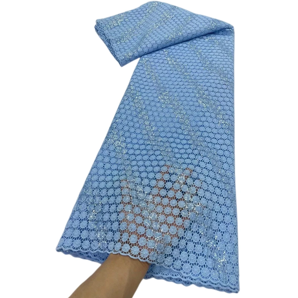 

LJ High Quality Water Soluble Textile Soft Africa Guipure Cord Lace Fabrics For Women Dresses Sewing Laces With Sequins Clothes