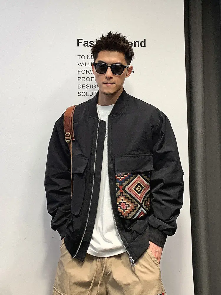 

Vintage Men Long Sleeve Bomber Jacket Couples Spring Autumn Varsity Jackets Tops Casual Loose Coats Korean Fashion New