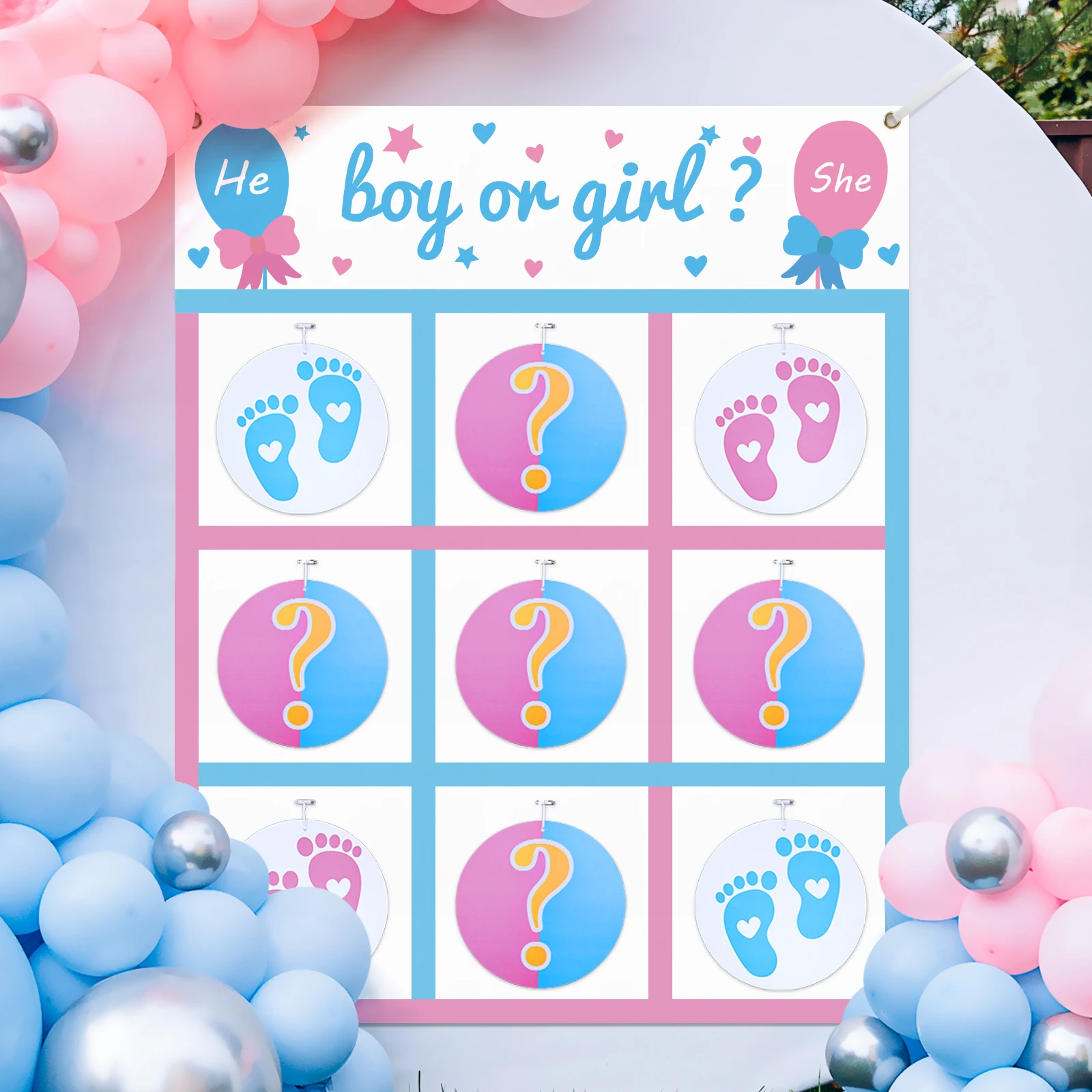 

OurWarm Gender Reveal Games Tic Tac Toe Board Game with 10 Boy or Girl Signs He or She Sign Baby Shower Gender Reveal Decoration