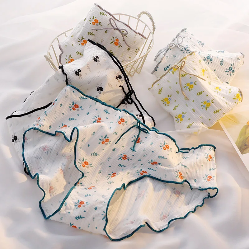 

Cotton Panties Women's Underwear Panty Fashion Floral Comfort Briefs Mid Waist Seamless Underpants Female Sexy Lingerie M-XL