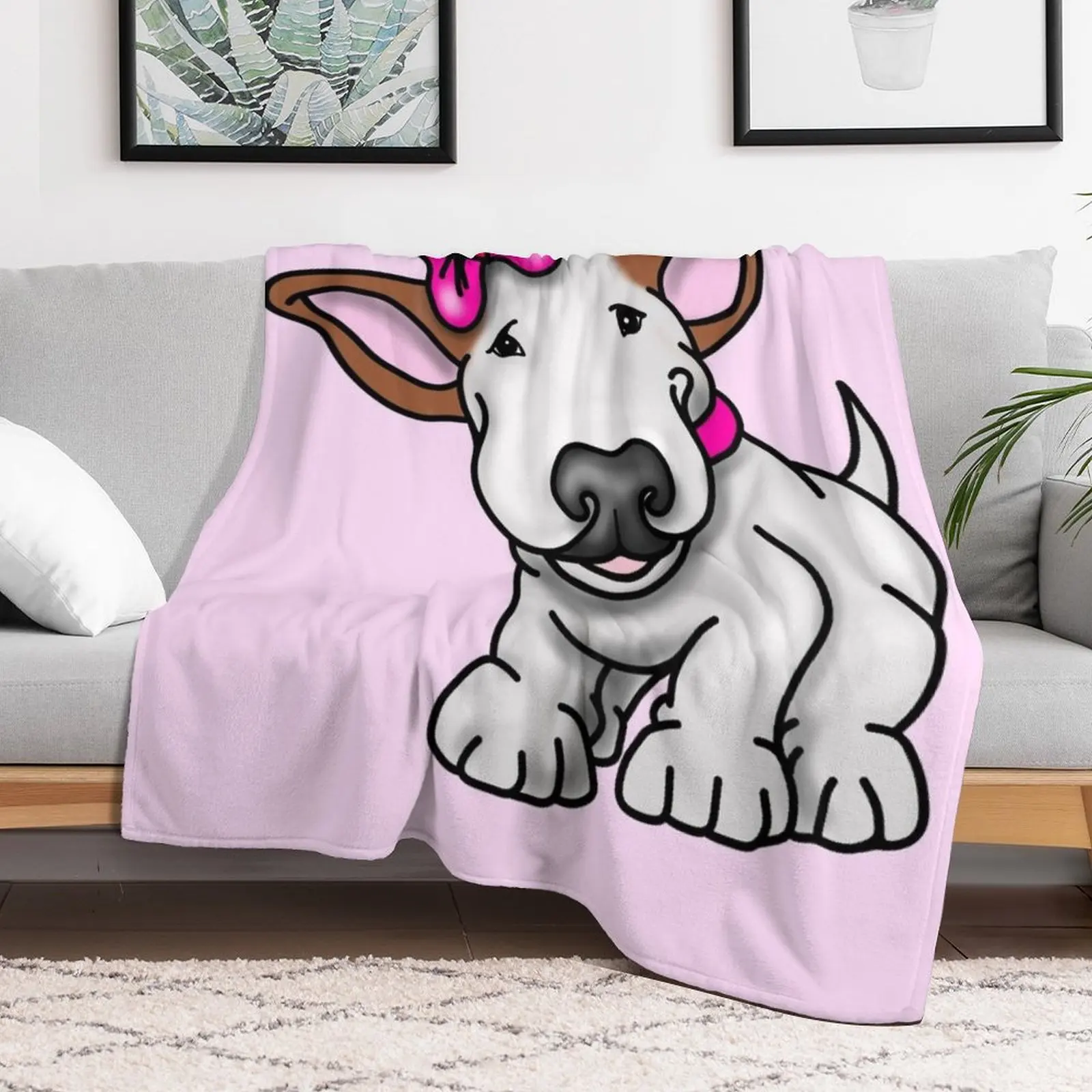 Одеяло с бультерьером и бантом теплое декоративное одеяло для диванов