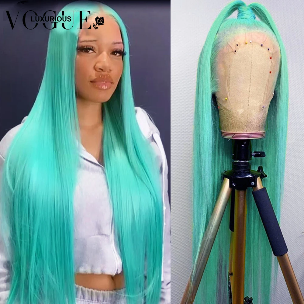 Парик тела Волнистый мятно-зеленый прямой с застежкой 5 Х5 без клея бразильский