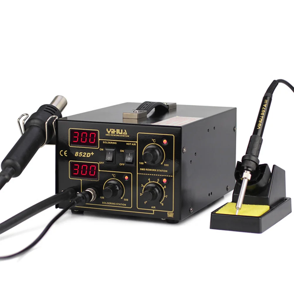 YIHUA 852D + фен цифровой насос 2 в 1 тип 740 Вт паяльник станция для распайки SMD паяльная