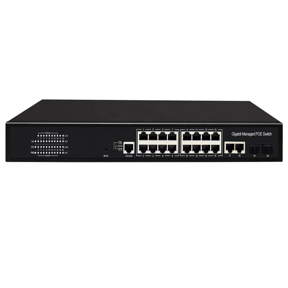 

16-портовый гигабитный сетевой Ethernet-коммутатор CCTV OEM 300 Вт, управляемый коммутатор PoE 48 В, 10/100/1000 м + 2 порта GE Combo + порт консоли