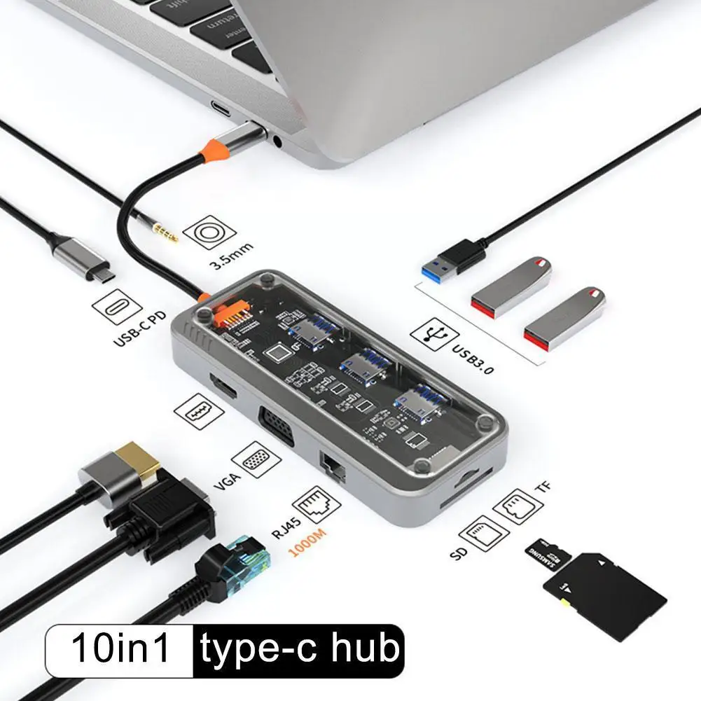 

Док-станция для ноутбука 10 в 1, USB Type C на HDMI