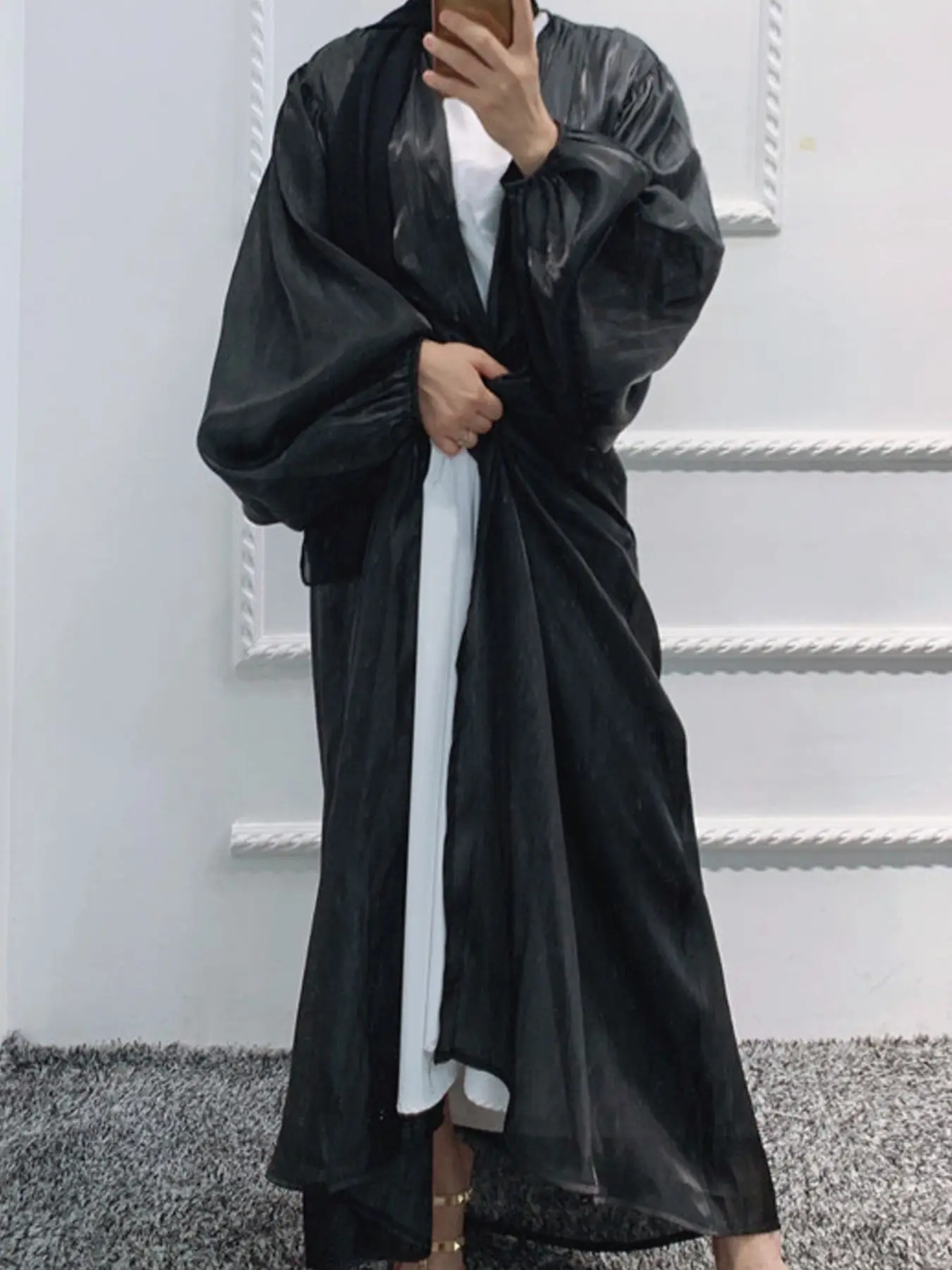 Модное Легкое Шелковое Кимоно Абая Дубай Мусульманский Кардиган Женская