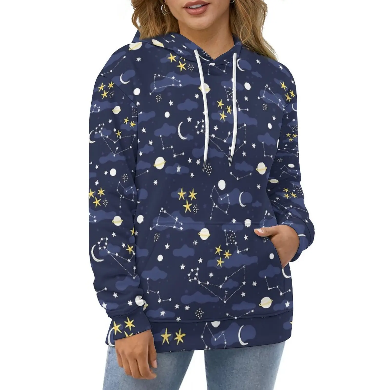 

Galaxy Astrology Hoodies Long Sleeve Moon and Stars Elegant Casual Hoodie Winter Harajuku Oversized Design Loose Sweatshirts