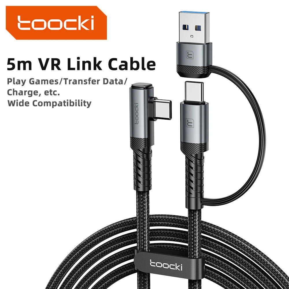 Сетевой кабель Toocki 5 м 2 в 1 USB A C для передачи данных PD 3 0 коленчатый провод