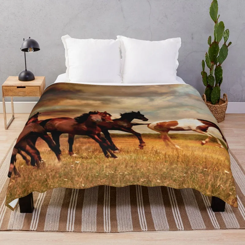 

Wild Horses On The Prairie Blanket Flannel Summer Multi-fuion Unisex Throw Thick blanket for Bedding Home