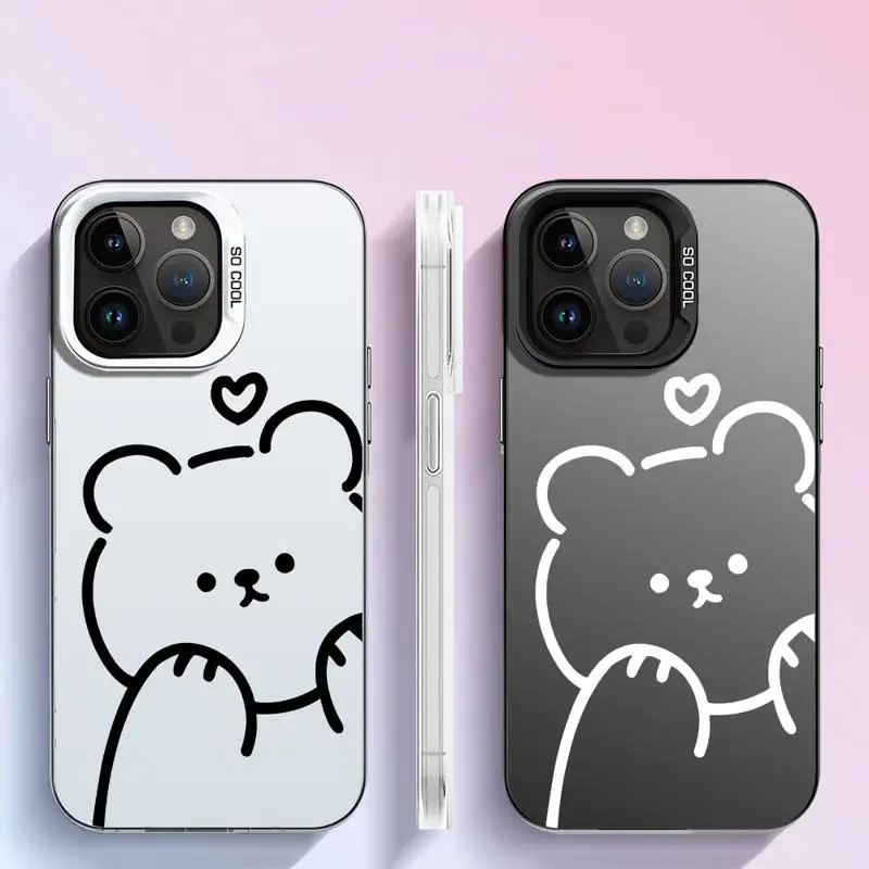 Минималистичный чехол с медведем для Apple iPhone 15 11 13 14 Pro Max 12 силиконовый матовой