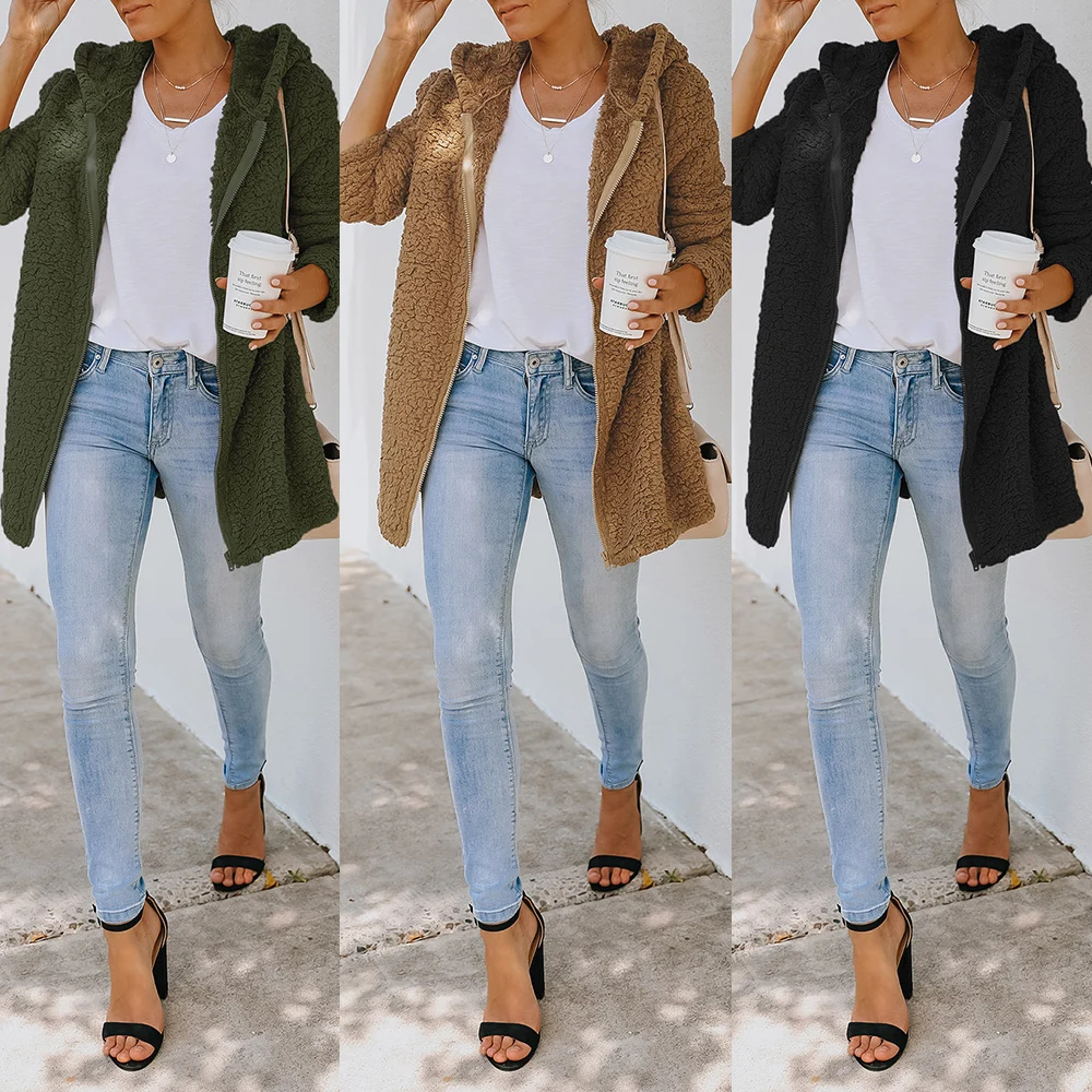 Autumn Winter Faux Fur Coat Women 2021 Casual Warm Zipper Teddy Jacket Plush Overcoat Pocket Fluffy Thick Coat Female Outwear