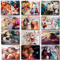 girl painting by number animal woman for adults canvas 40x50 frame diy kits oil pictures drawing paint coloring by numbers decor