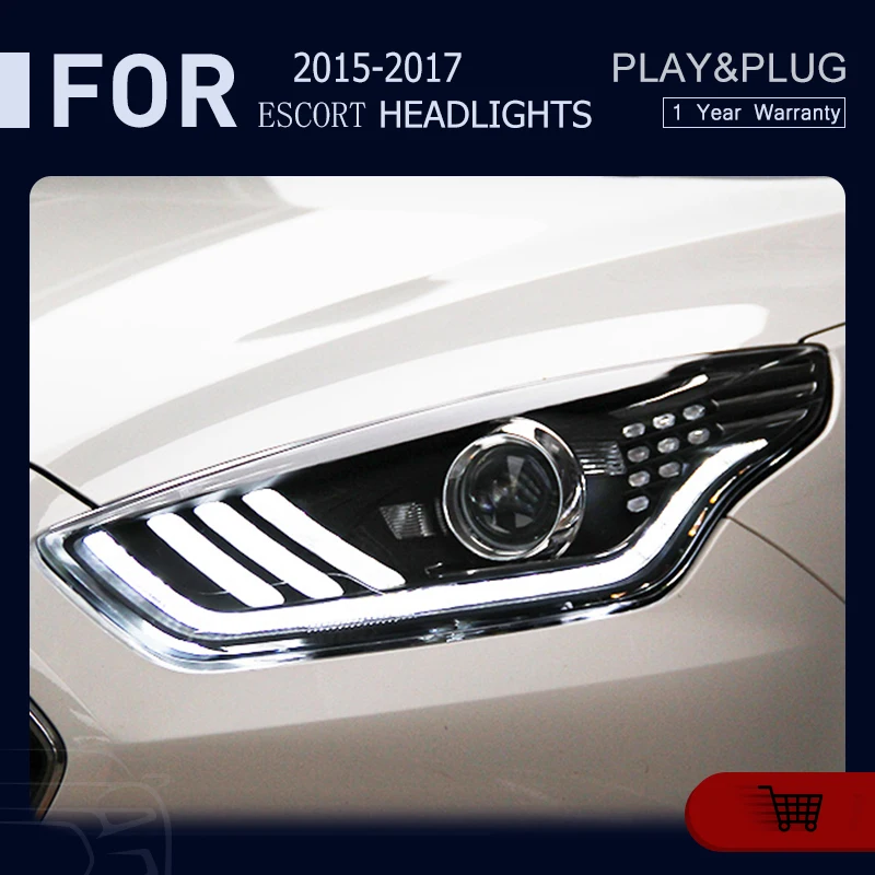 

Accessories for 2015-2017 Ford Escort LED Headlight Double LENS Front Lamp Dynamic Turning Signal Automotive