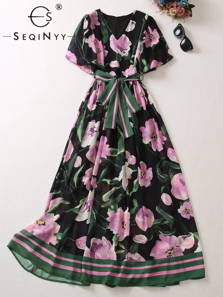 

Женское праздничное платье-миди SEQINYY, модельное винтажное платье с цветочным принтом в стиле High Street, новинка весны-лета
