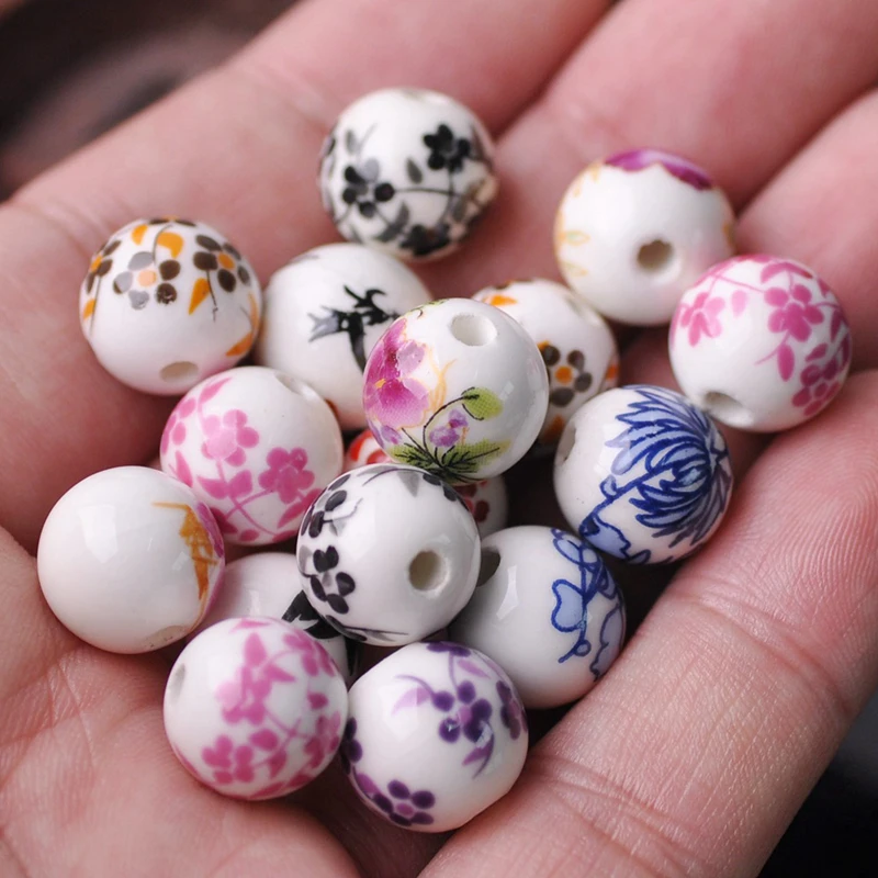 

5pcs 10mm/12mm Flower Patterns Round Ceramic Porcelain Loose Spacer Beads lot for DIY Crafts Bracelet Jewelry Making