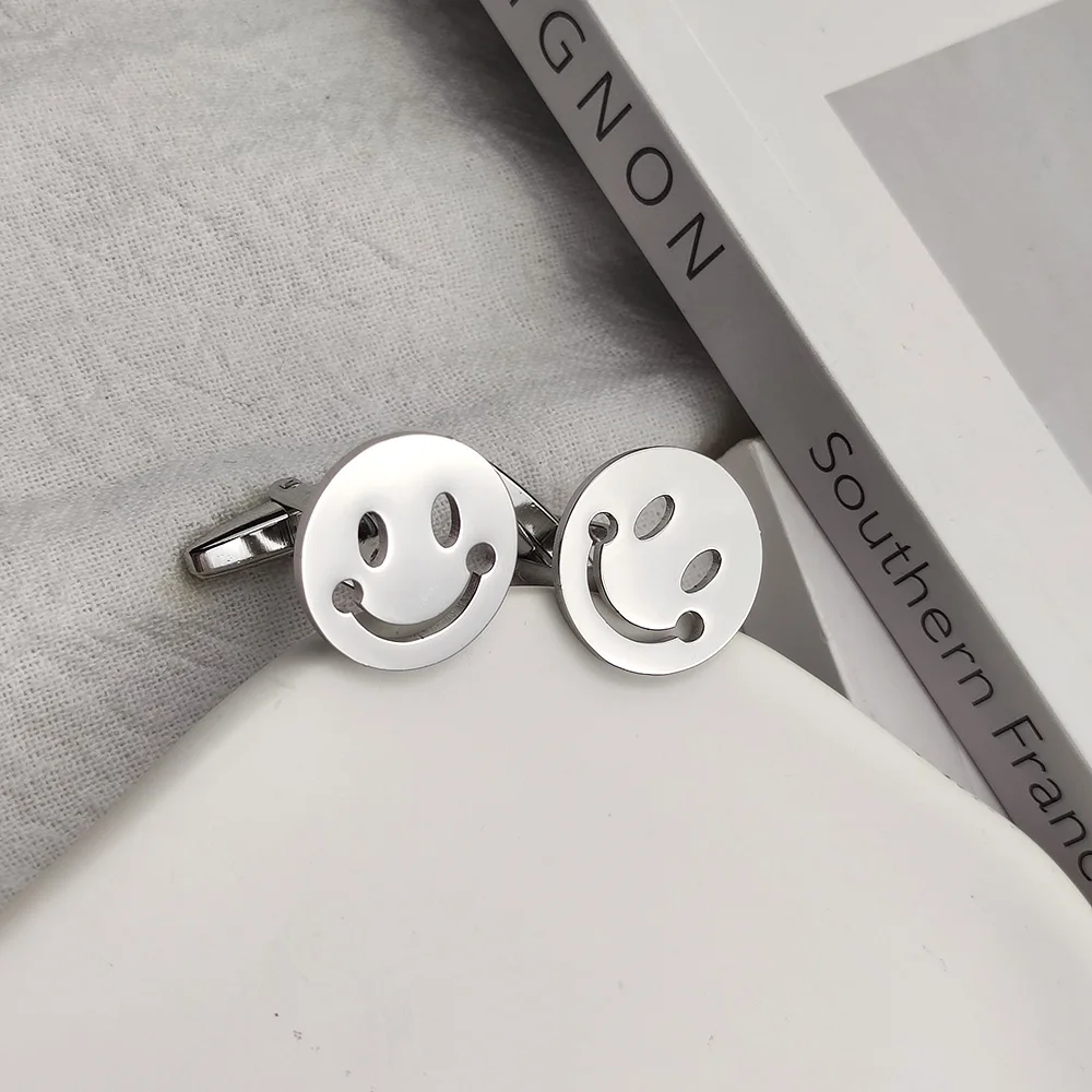 Stainless Steel Round Cufflinks Men's Suit Shirt Smiley Face Cufflinks High-Quality Jewelry Send Boyfriend Cufflinks Birthday