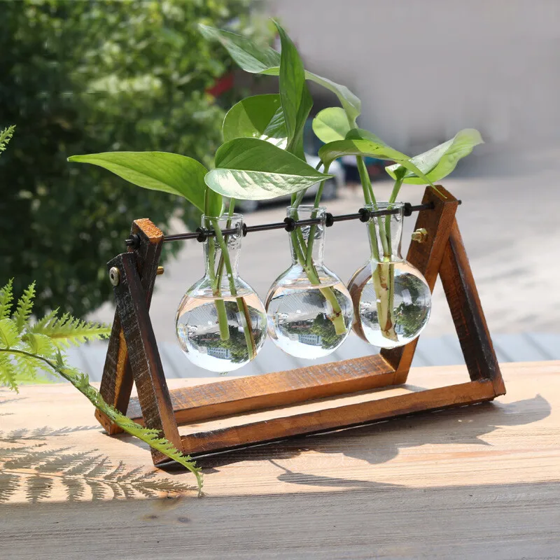 

Креативная прозрачная ваза для гидропонных растений Terrarium, ваза с деревянной рамкой, декоративная стеклянная Настольная Ваза для растений, ...