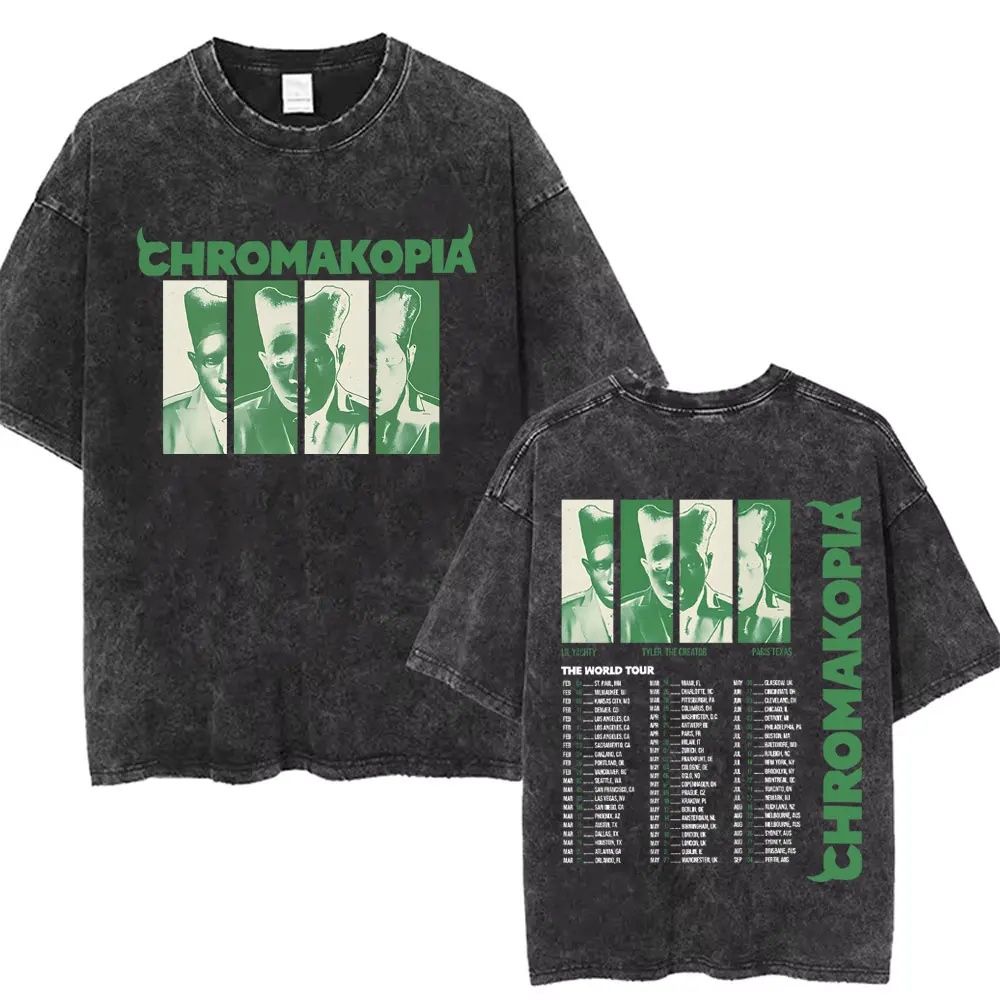 New Tyler The Creator Chromakopia World Tour T-Shirts Unisex Vintage Washed T-shirt Men Hip Hop Oversized Tshirt Cool Streetwear