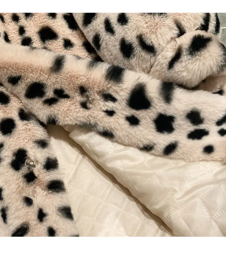 Faux Fur Hooded Coat Women 2022 Winter Loose Lovely Print Long Jackets Female Vintage Casual Cotton Lining Oversized Outerwear