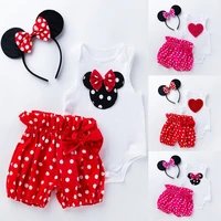 kids bow mickey sets summer children 3 pcs baby clothing newborn cute mouse headband shorts and sleeveless vest suit 0 4years