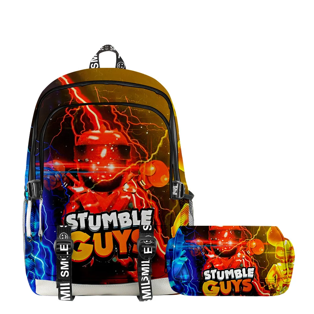 

3D New Stumble Guys Collision Party Middle School Students School Bag Backpack Double Layer Pencil Case Children Two-Piece Suit