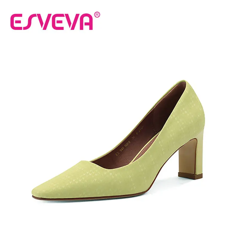 

ESVEVA 2022 Leather String Bead Female Pumps Summer Thin High Heel Elegant Slip On Square Toe Women Shoes Size 34-40