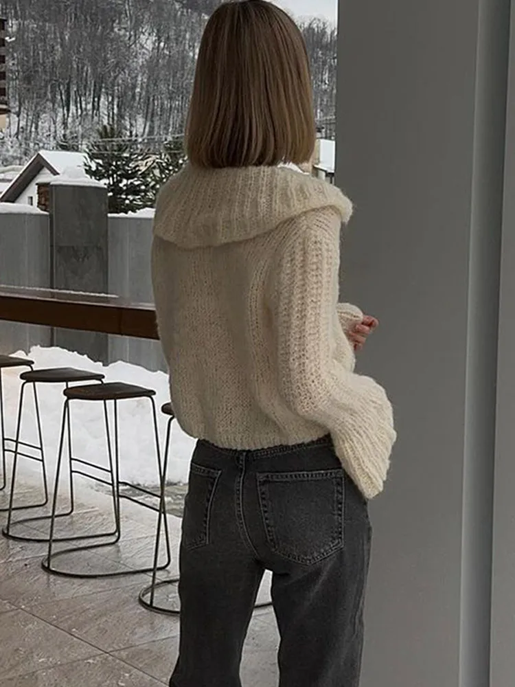 Женский модный вязаный кардиган с кукольным воротником однотонный короткий