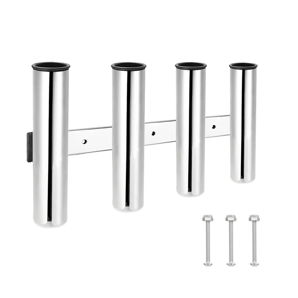 4 Tube Fishing Rod Holder Side-mounted Wall-mounted Polished Pole Rack Kayak Bracket Outdoor Accessories with Screws