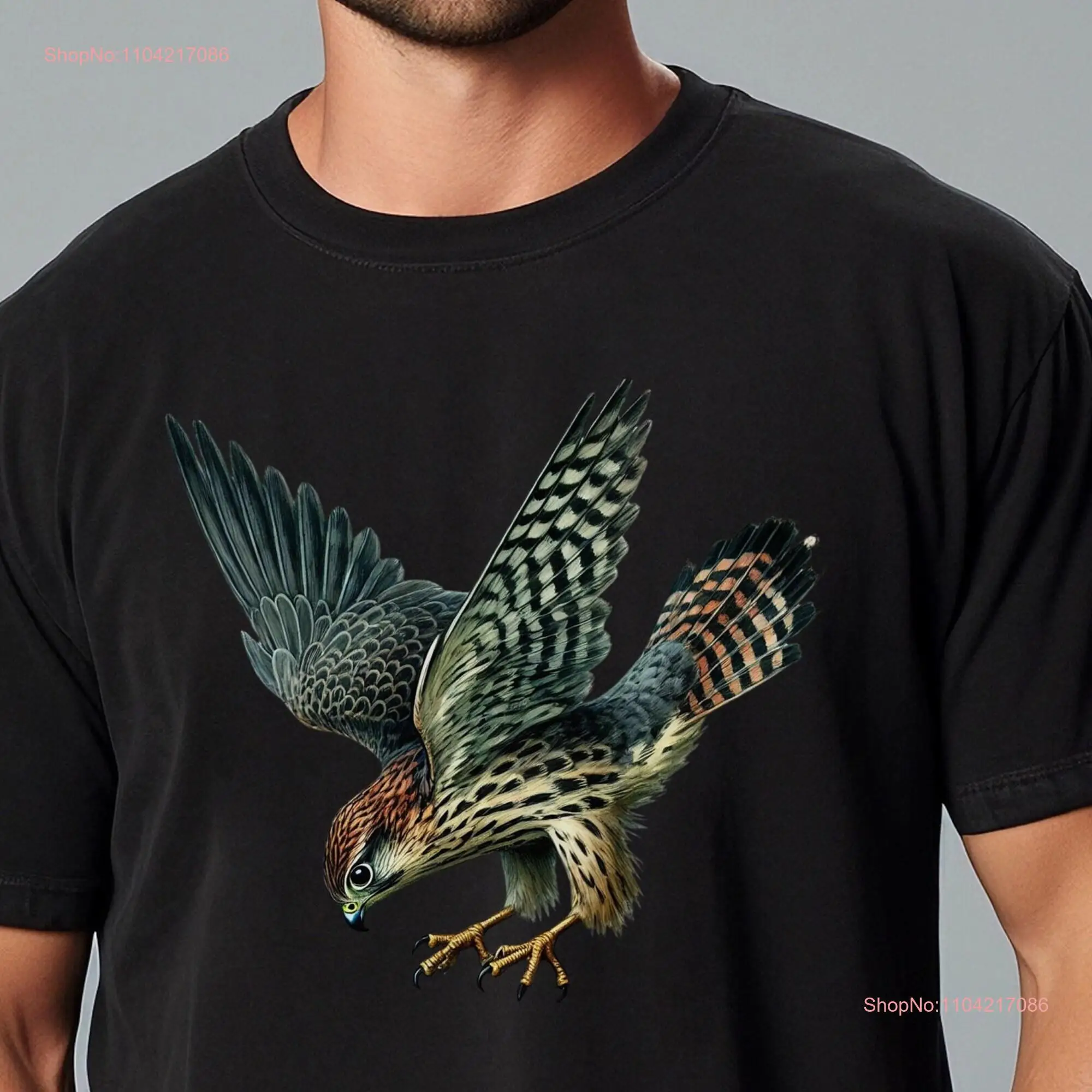 Merlin Falcon Dive T Shirt Watercolor Art Style Bird of Prey Design long or short sleeves