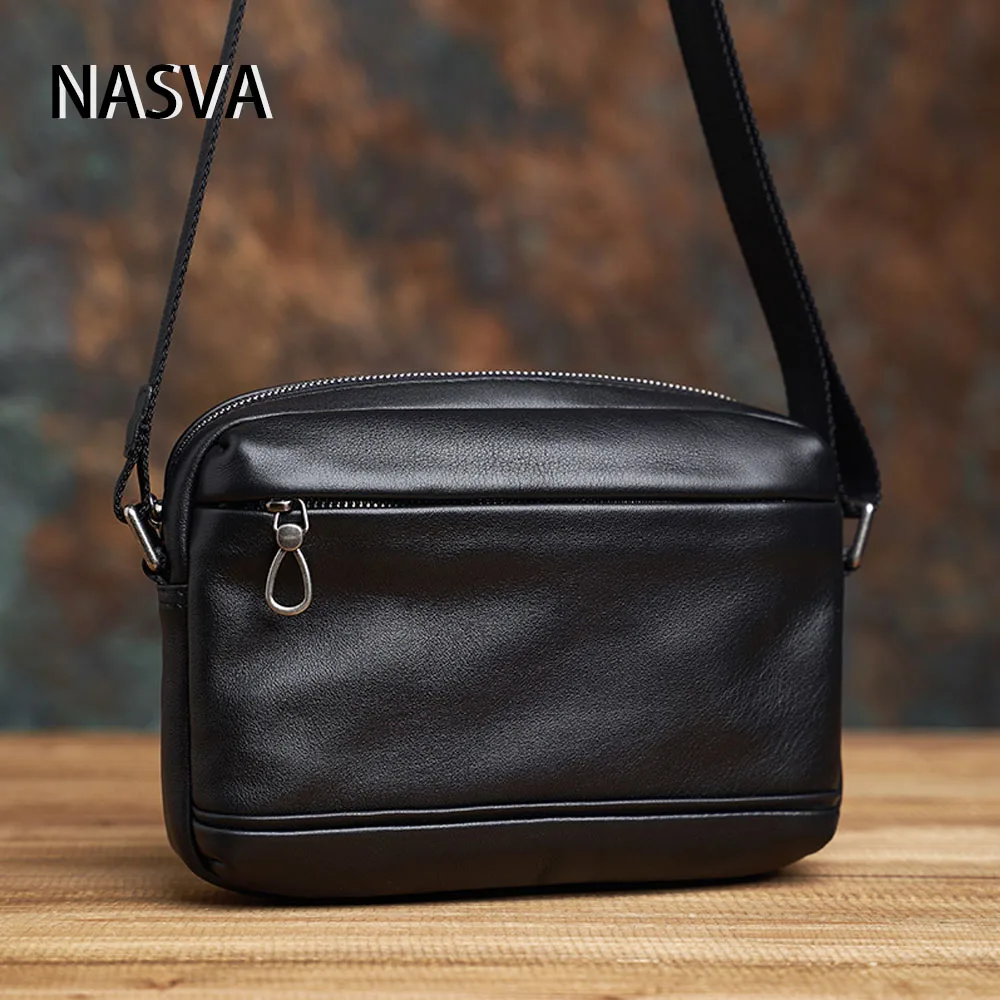 

NASVA Leather Men's Casual Shoulder Messenger Bag Retro Fashion Classic Handmade Mini Men's Bag For 9.7 Inch iPAD