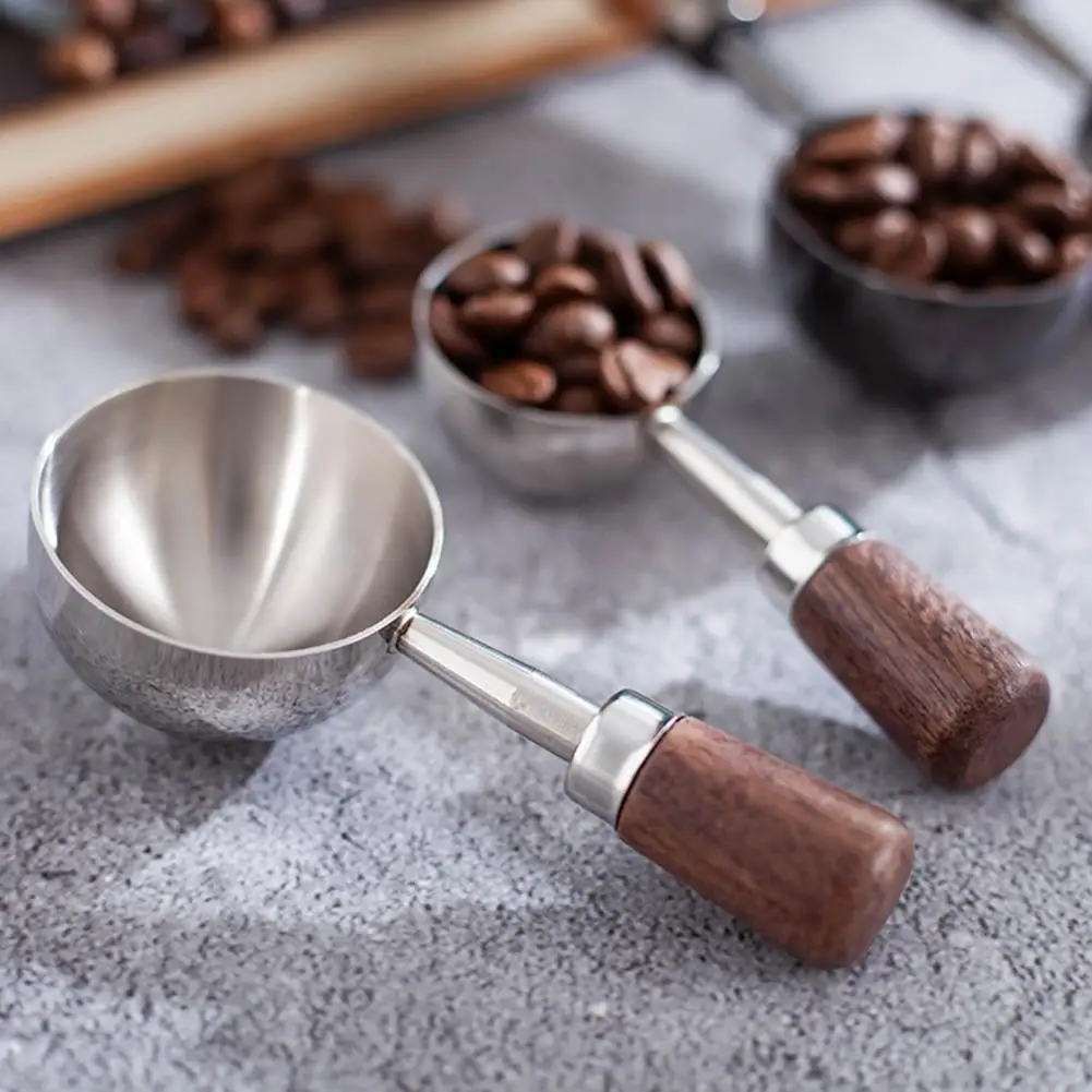 Мерная ложка для кофе с деревянной ручкой длинная кофейная из нержавеющей стали