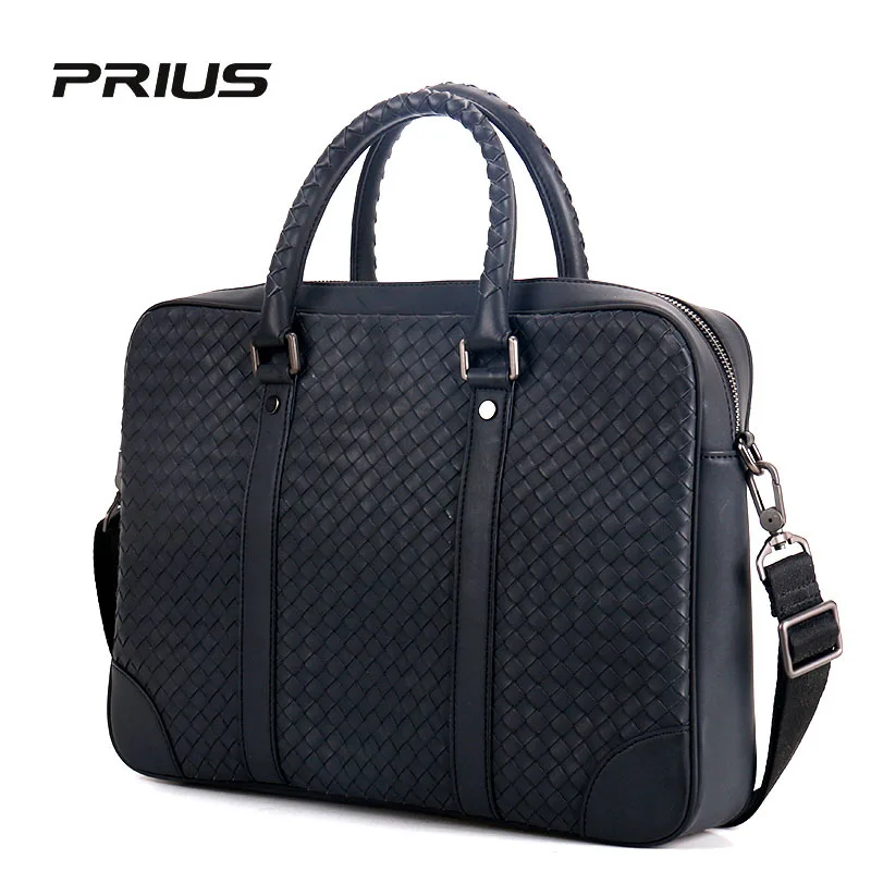 2023 New Men's 100% leather woven luxury business briefcase leather business bag fashion handbag shoulder bag