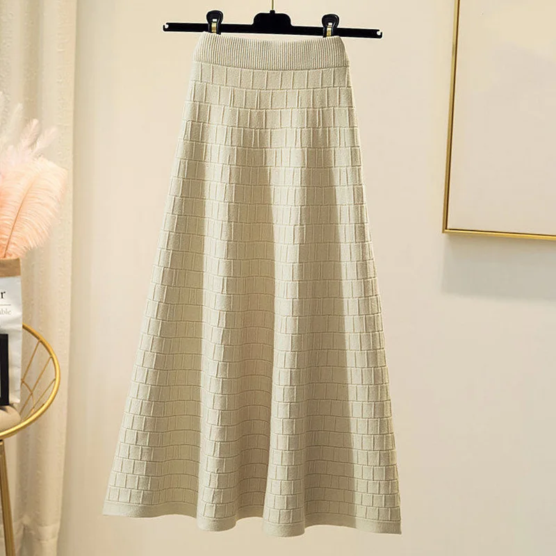 

Женская трикотажная юбка с завышенной талией, трапециевидная Свободная юбка в винтажном стиле, Осень-зима 2023