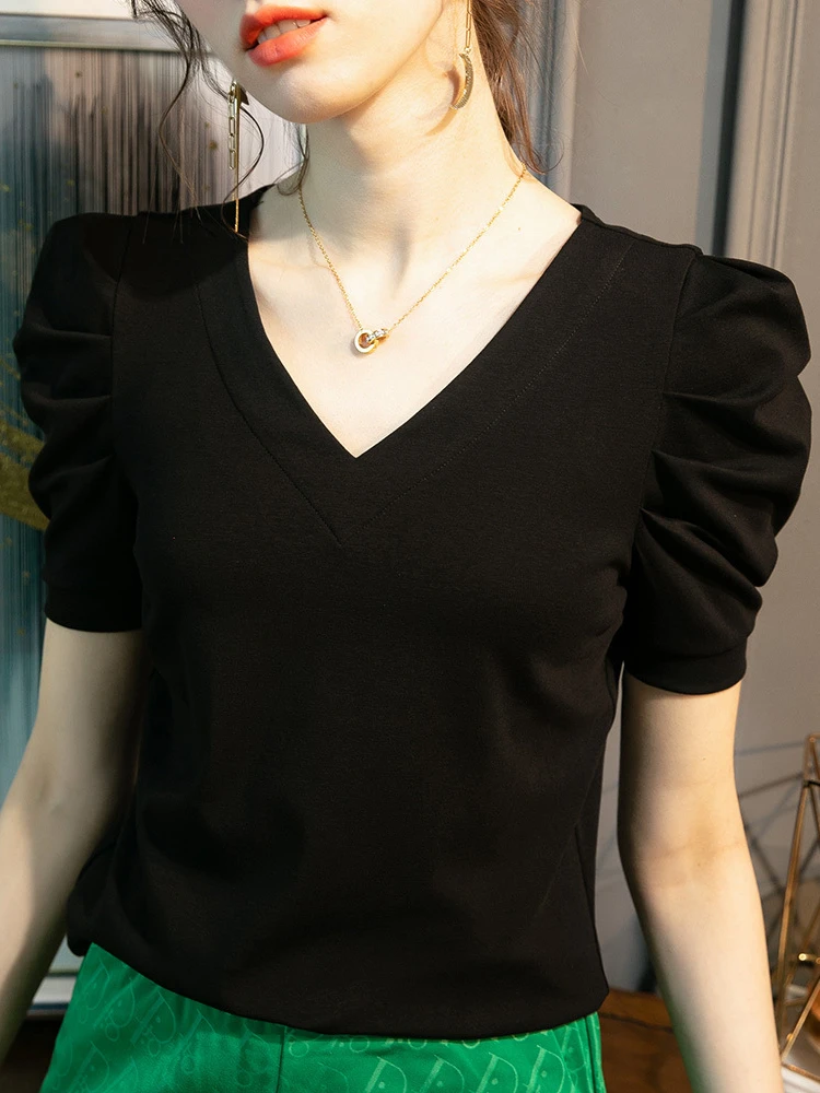 Футболка женская с V-образным вырезом одежда топы коротким рукавом Новинка лета