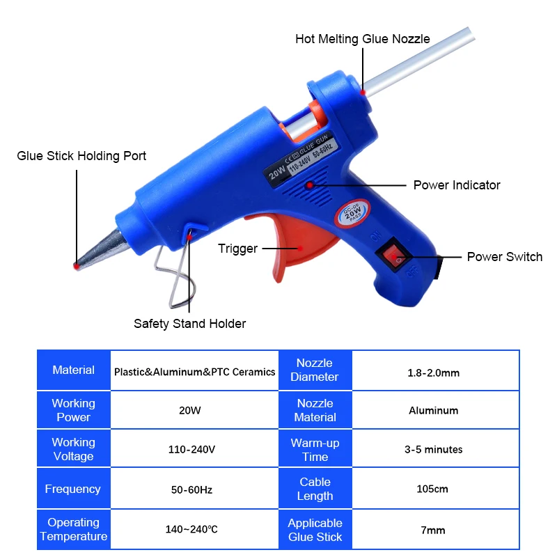 Пистолет клеевой электрический 20 Вт 7 мм * 190 м | Инструменты