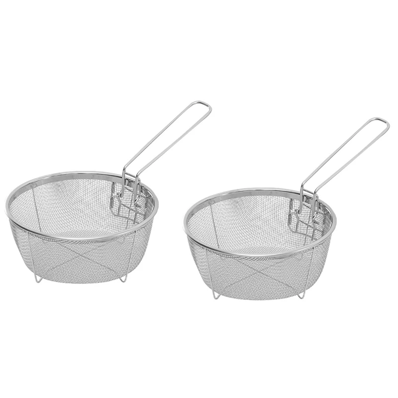 

2Pcs Stainless Steel Fry Baskets Hot Oil Frying Fried Basket With Single Handle Mesh Noodle Dumplings Food Colander
