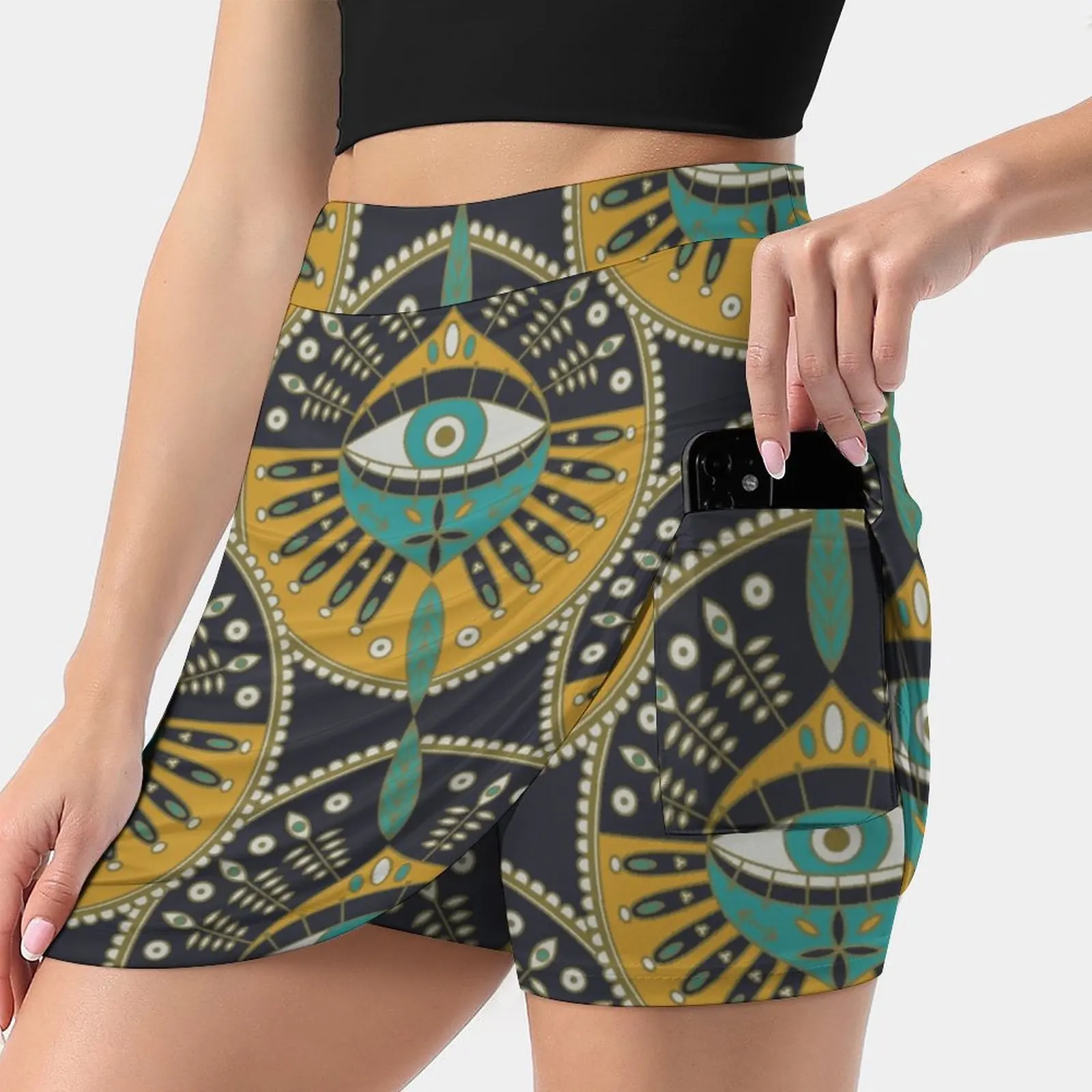 

Tribal Evil Eye Pattern Women's skirt Sport Skort Skirt With Pocket Fashion Korean Style Skirt 4Xl Skirts Tribal Evil Eye Eye
