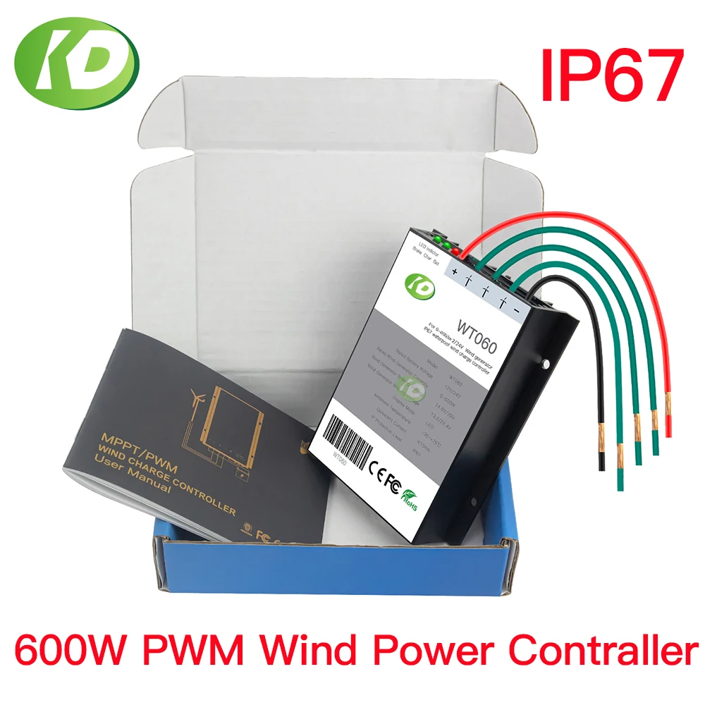 0-600W PWM Wind Power Controller IP65 Regulator With Brake Function For 12V 24V DC AC Wind Turbine Gnerator Lead Acid Battery