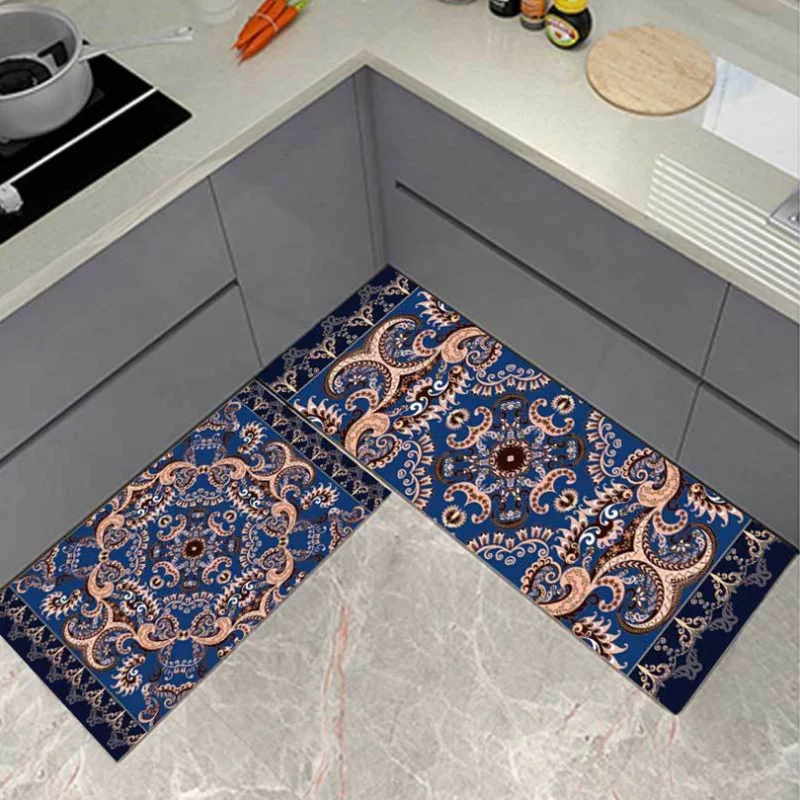 

Long Kitchen Mat Bohemian Style Geometric Printed Absorbent Anti-Slip Bath Carpet Living Room Bedroom Bedside Entrance Doormat