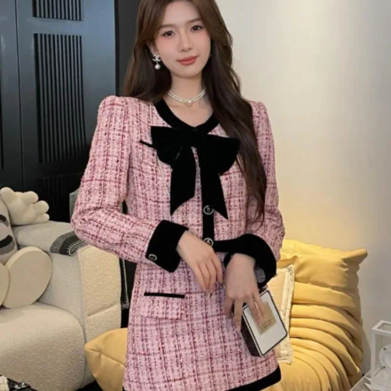 Осень-зима маленький аромат твидовый комплект из двух предметов женская