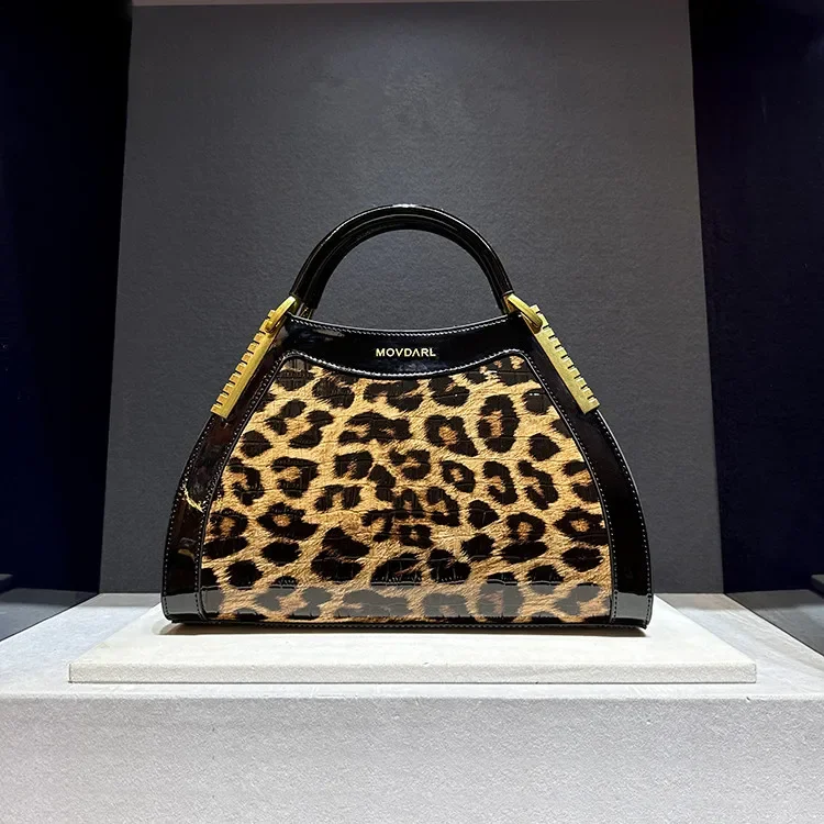 

Genuine Leather Leopard Women's Handbags 2024 Lady Shoulder Crossbody Bag Luxury Fashion Mom Dumpling Bags