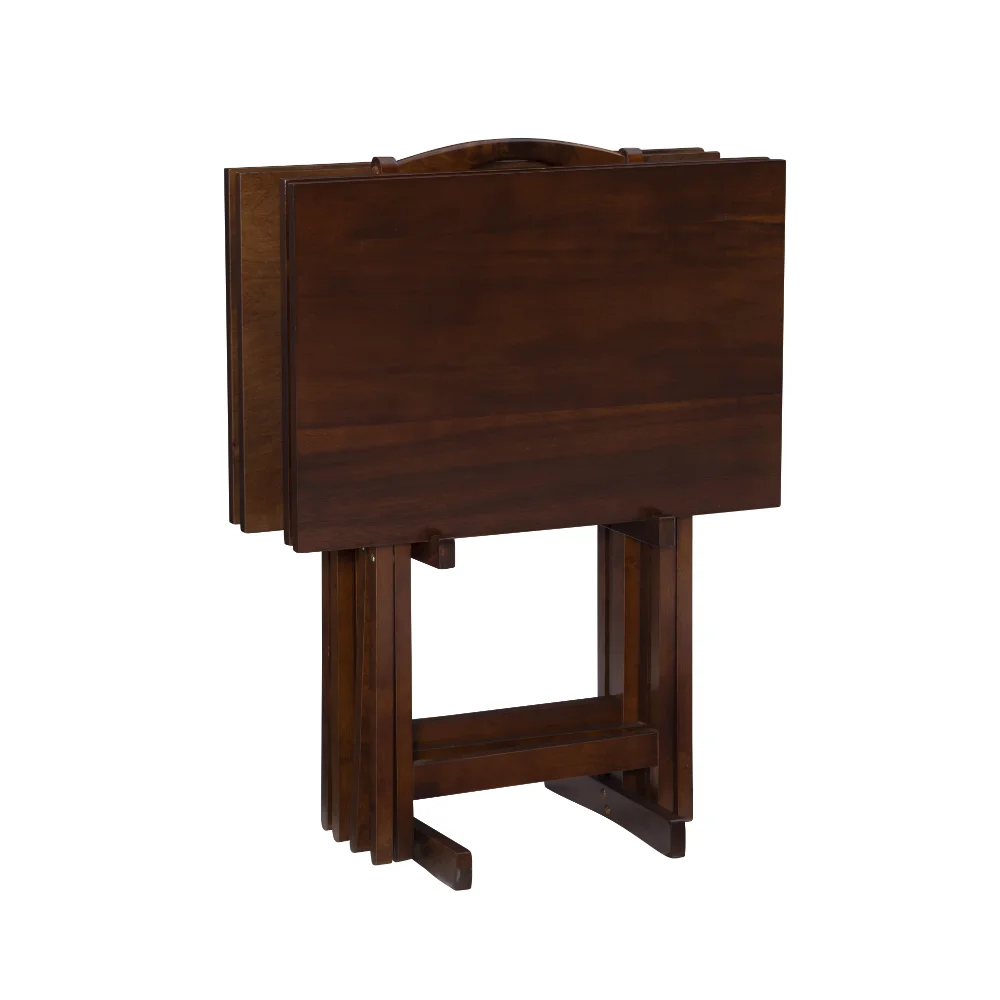 

Tannan Folding Tray Table Set with Stand, 5 Pieces, Hazelnut