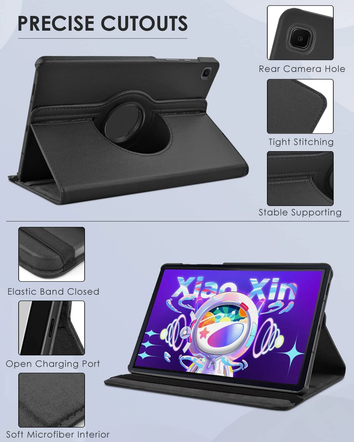 Фото Чехол для Lenovo Xiaoxin Pad 2022 10,6 дюйма, чехол из искусственной кожи с функцией сна и пробуждения, вращающийся на 360 градусов чехол-подставка Xiaoxin Pad TB128FU №3
