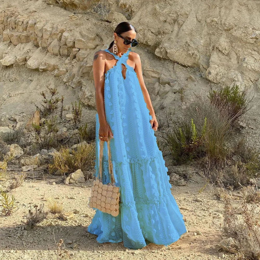 APIPEE летнее платье макси без рукавов с лямкой на шее для женщин модный пляжный