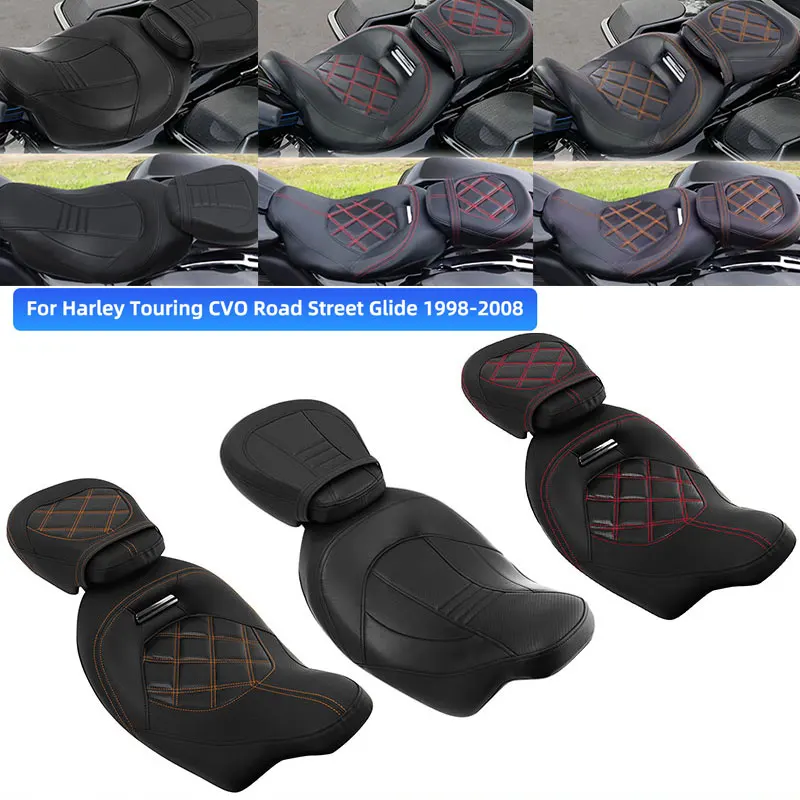 

For Harley Touring Street Glide Road King Electra Glide 98-08 Motorcycle Two-Up Black Seat Leather Front Rear Passenger Driver