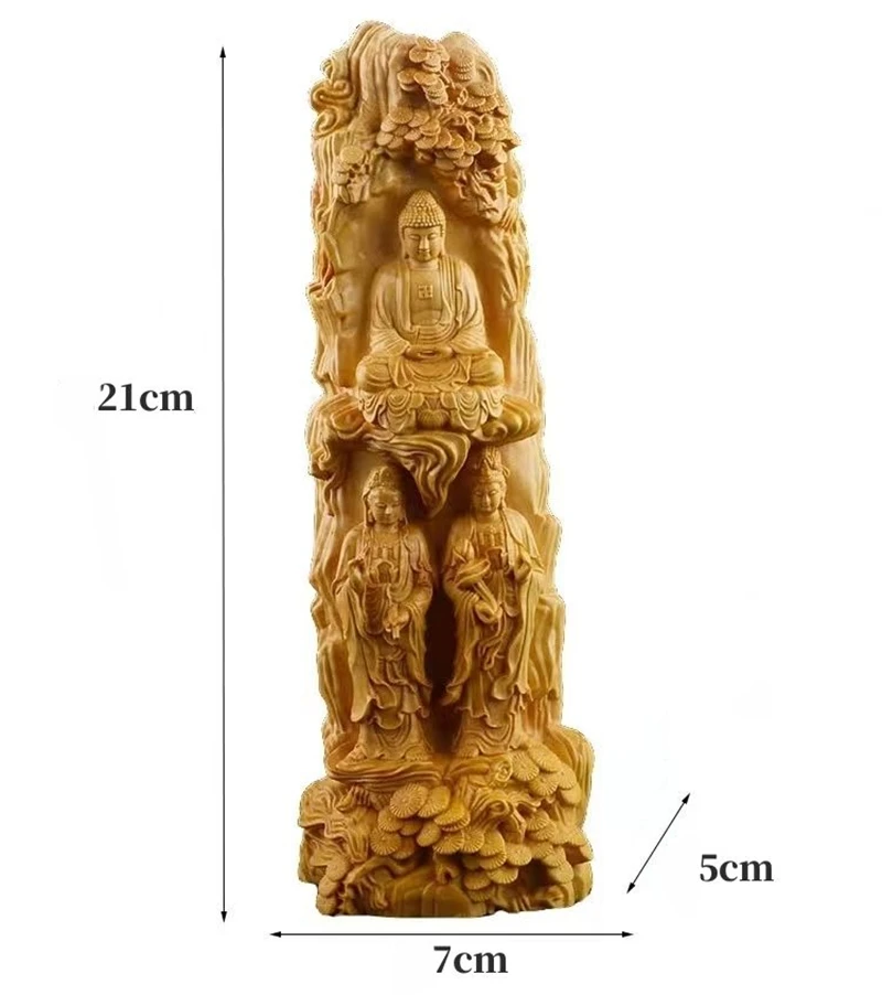 Резьба по дереву статуэтка Будды трех святых декор для комнаты Статуэтка из